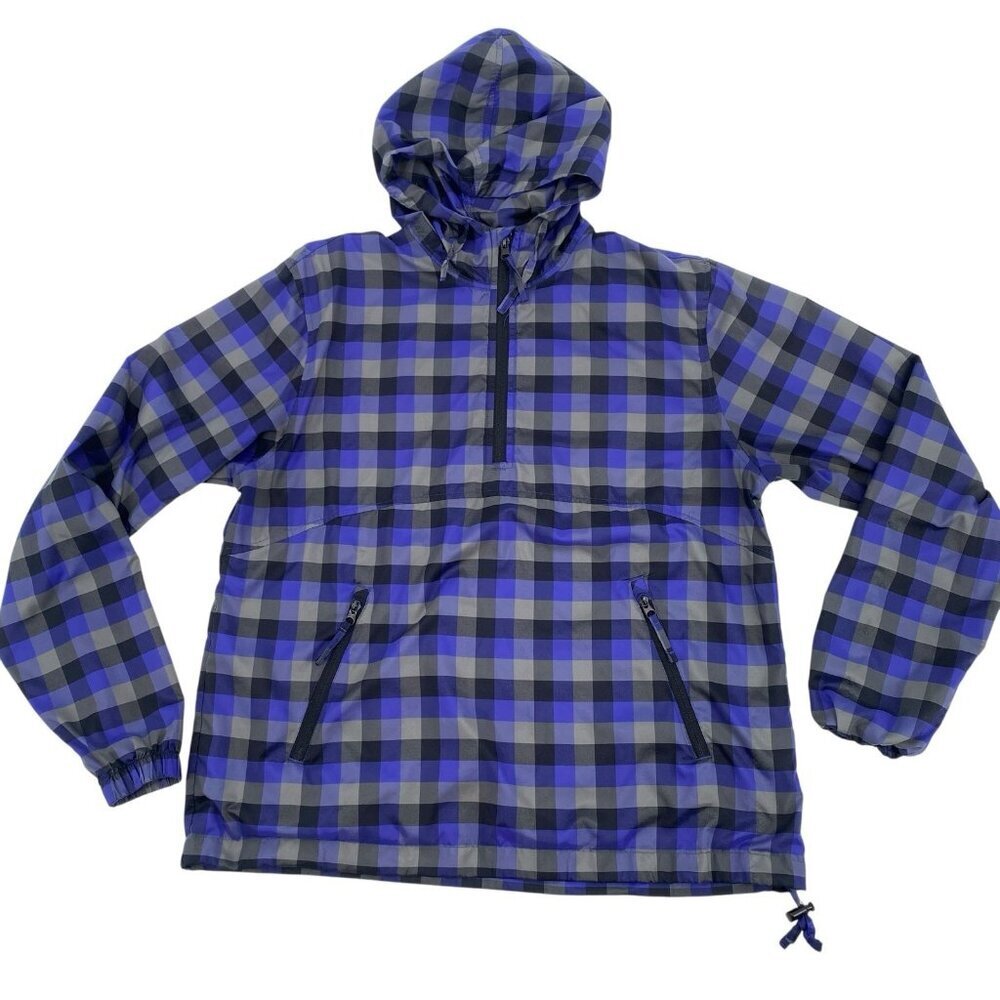 Magellan Outdoors Blue and Black Plaid Hooded Pullover
